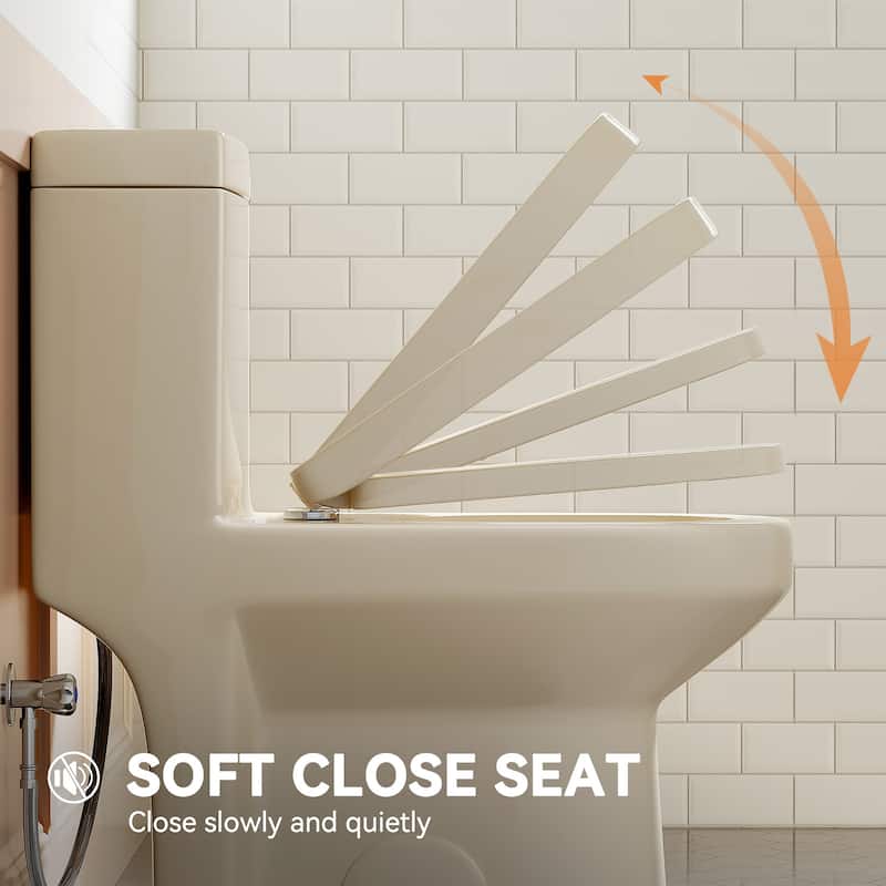 HOROW 1 Piece Powerful Dual Flush Toilet Bisque 1.1 1.6 GPF 12 Inch Rough In - N/A