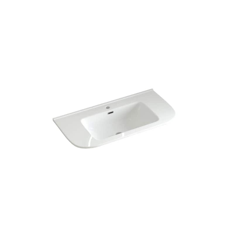 Wall-Mounted Floating Bathroom Vanity with Side Drawers,Ceramic Basin without Faucet