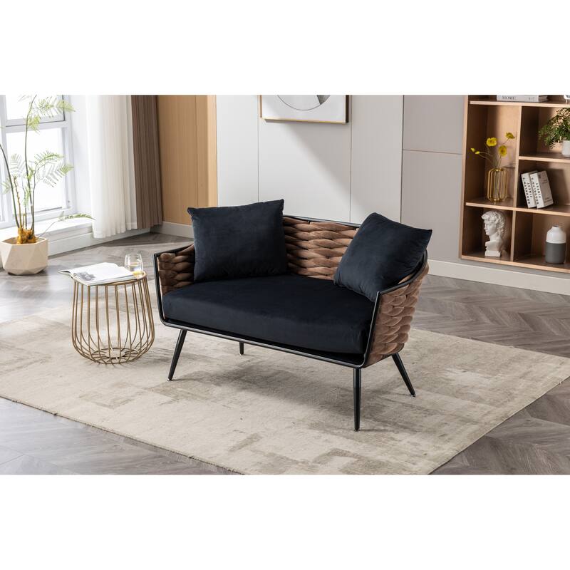 luxhomez Velvet Accent Chair Armsofa Tufted Sofa with Metal Frame for Living Room Bedroom Office Balcony Beige