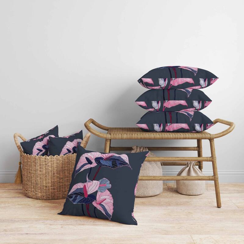 Anthurium Bloom Faux Suede Reversible Throw Pillow Gray and Blue
