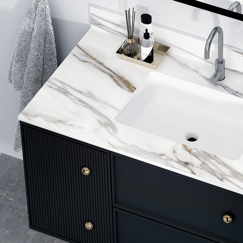 43 Inch Bathroom Marble Vanity Top,Undermount Middle Sink,4" Height Backsplash,Pre-Drilled Faucet Hole Vanity Top