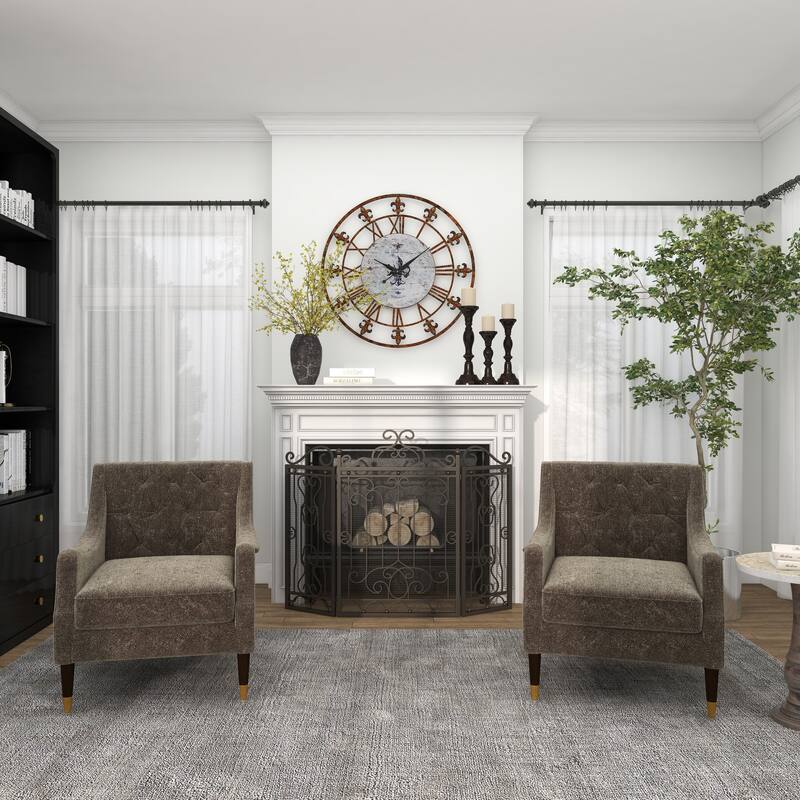 Metal Scroll Foldable Mesh Netting 3 Panel Fireplace Screen - Dark Brown - Roche River Decor