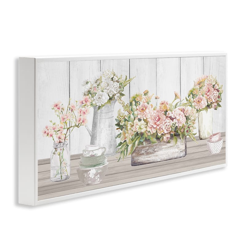 Stupell Farm Table Bouquet Still Life Lush Pink Florals Framed Wall Art