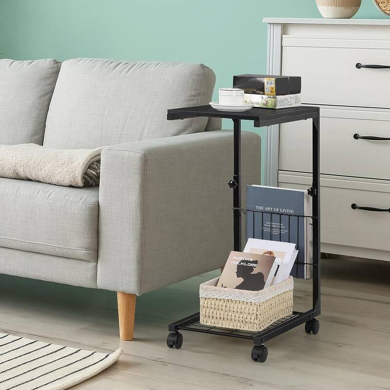 C Shaped End Table Height Adjustable with Metal Frame