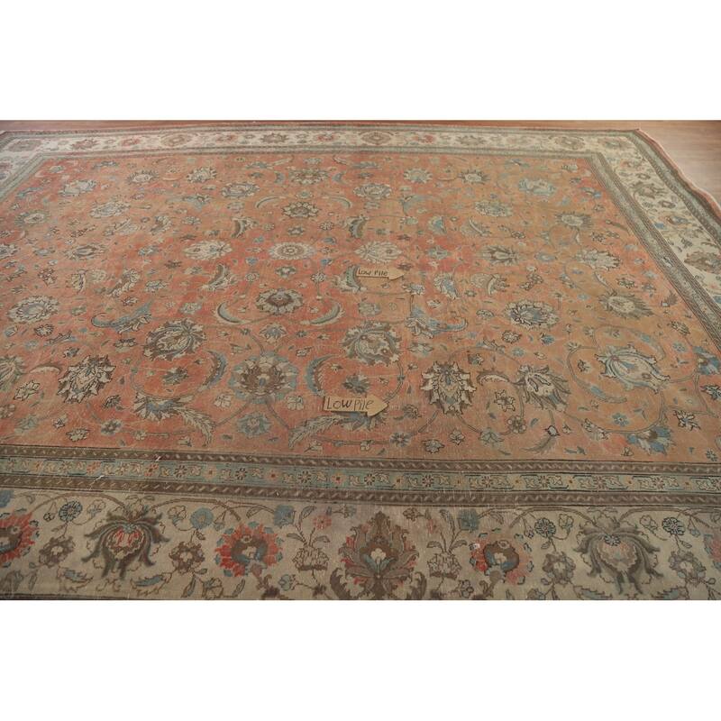 Hand Knotted Oriental 100% Wool Carpet Traditional All-Over Oranges & Rust Tabriz Area Rug - 13' 10'' X 10' 7''