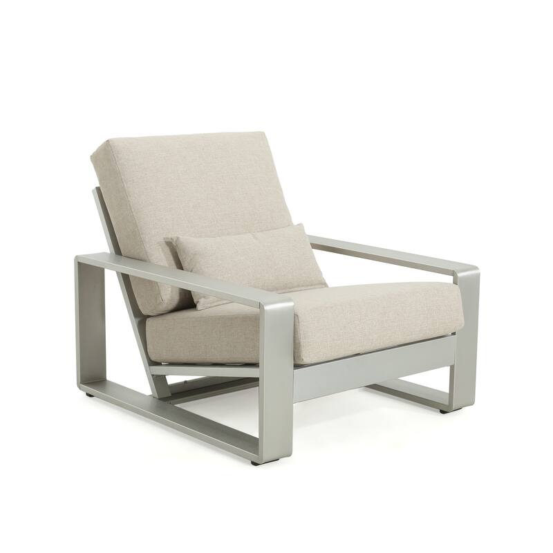Roomfitters La Plata Outdoor Aluminum Lounge Chairs with Olefin Cushions, Modern Patio Seating, Silver - Single Unit