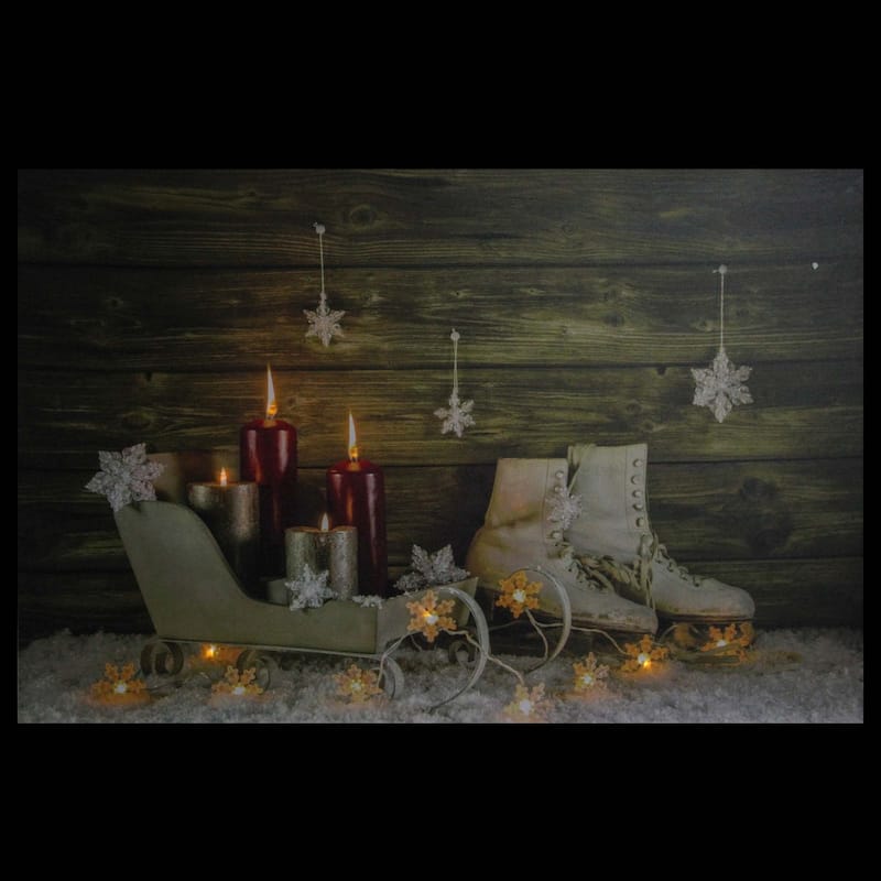 L LED Candles, Ice Skates Sleigh Christmas Canvas Wall Art 23.5 x 15.5