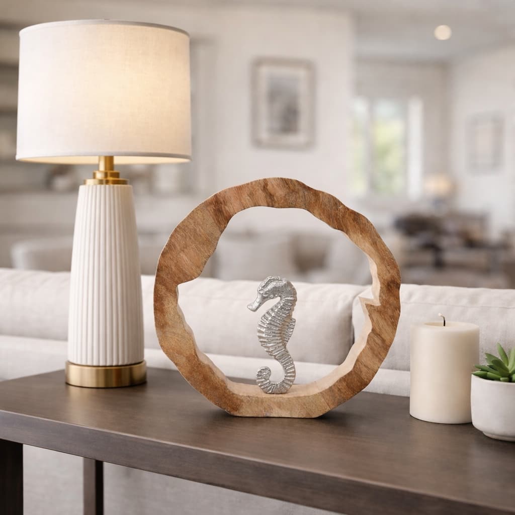 Decorative Figurine on Round Wooden Stand Sculpture
