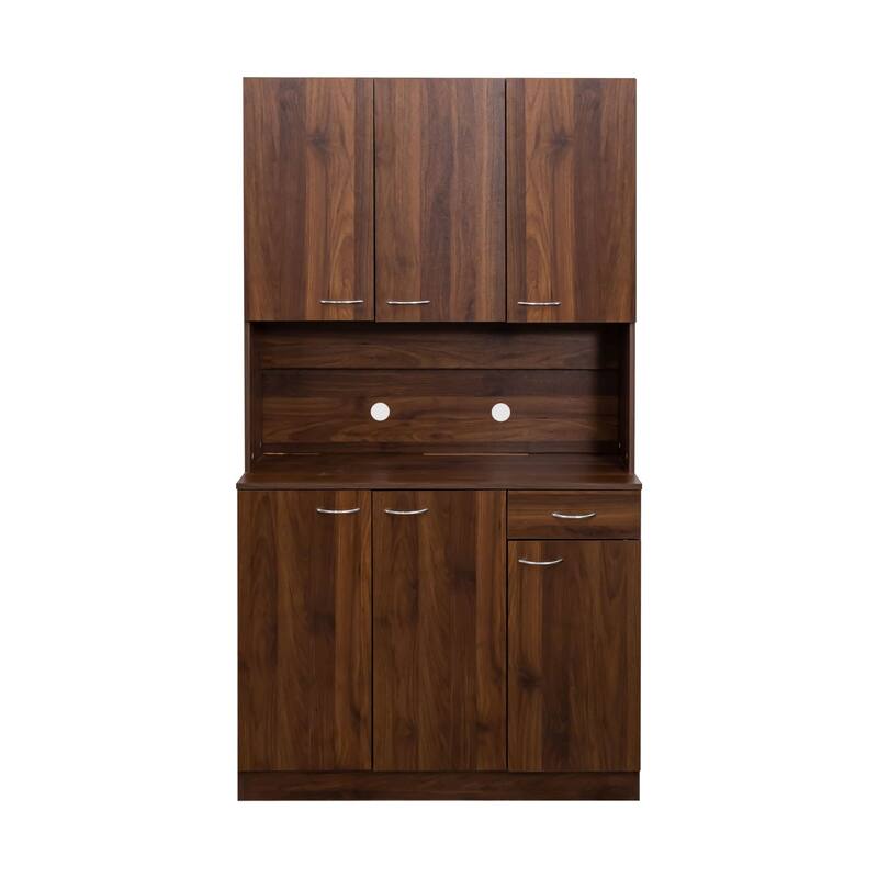 Anmytek 70.87" Tall Wardrobe and Kitchen Cabinet, with 6-Doors, 1-Open Shelves and 1-Drawer for bedroom,Walnut