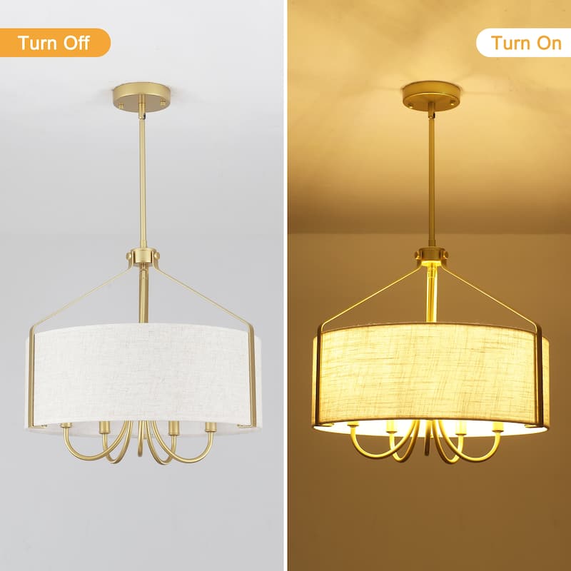 18.35inch 5-Light Modern Adjustable Height Chandelier Metal Frame with Shade for Multiple Spaces