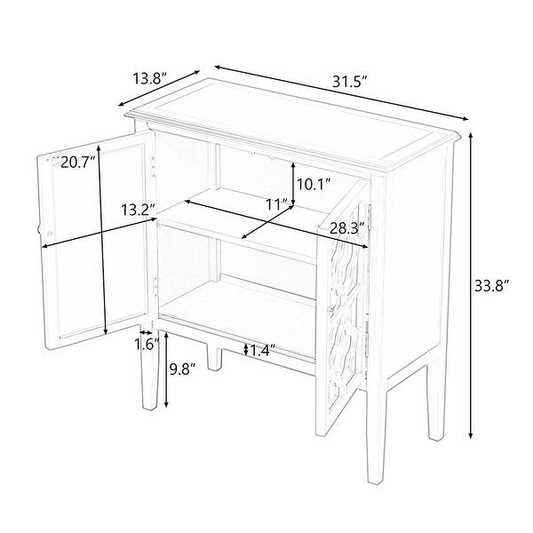 Wood Buffet Storage with Mirrored Doors and Adjustable Shelves