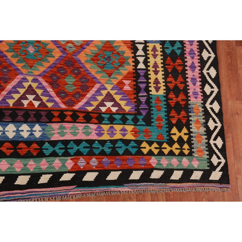 Kilim Oriental Area Rug Hand-Woven Tribal Reversible Wool Carpet - 10'0"x 12'8"
