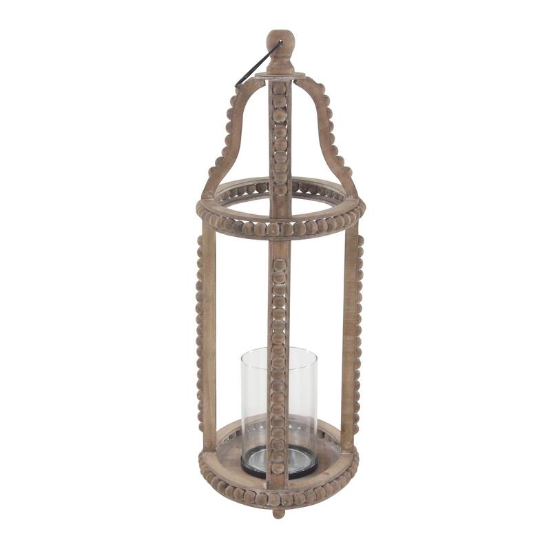 Reclaimed Wood Beaded Decorative Indoor Outdoor Candle Lantern - Brown - Roche River Decor