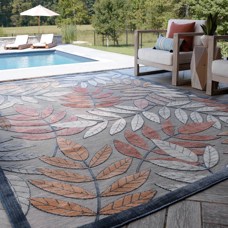 Tropicana Tropical Floral Indoor/Outdoor Area Rug - 7'7'' x 10'3'' - Gray/Light Red