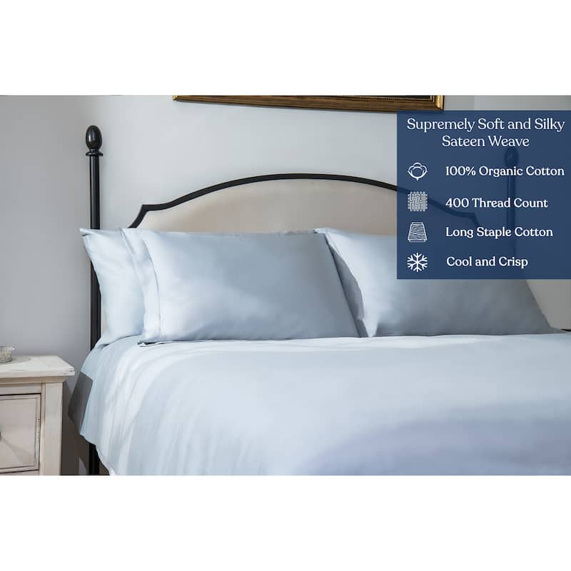 Delara GOTS Certified 100% Organic Cotton Sheet Sets, 400TC Long Staple Cotton, Ultra Soft, Moisture-Wicking,Smooth & Breathable