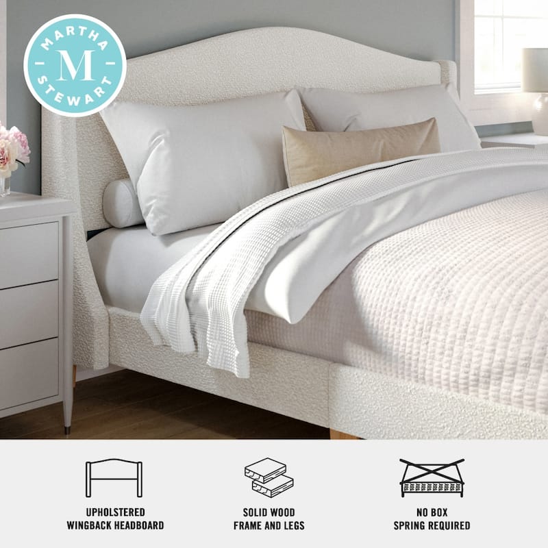 Martha Stewart Upholstered Platform Bed with Curved Headboard