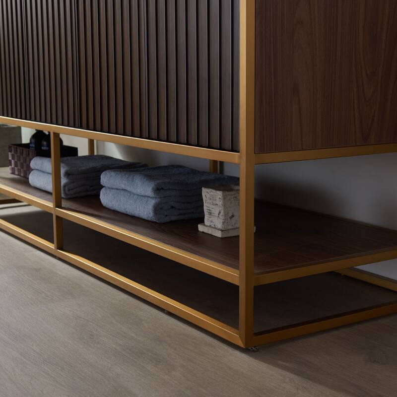 Donostia 72" Vanity in Walnut with stone countertop Without Mirror