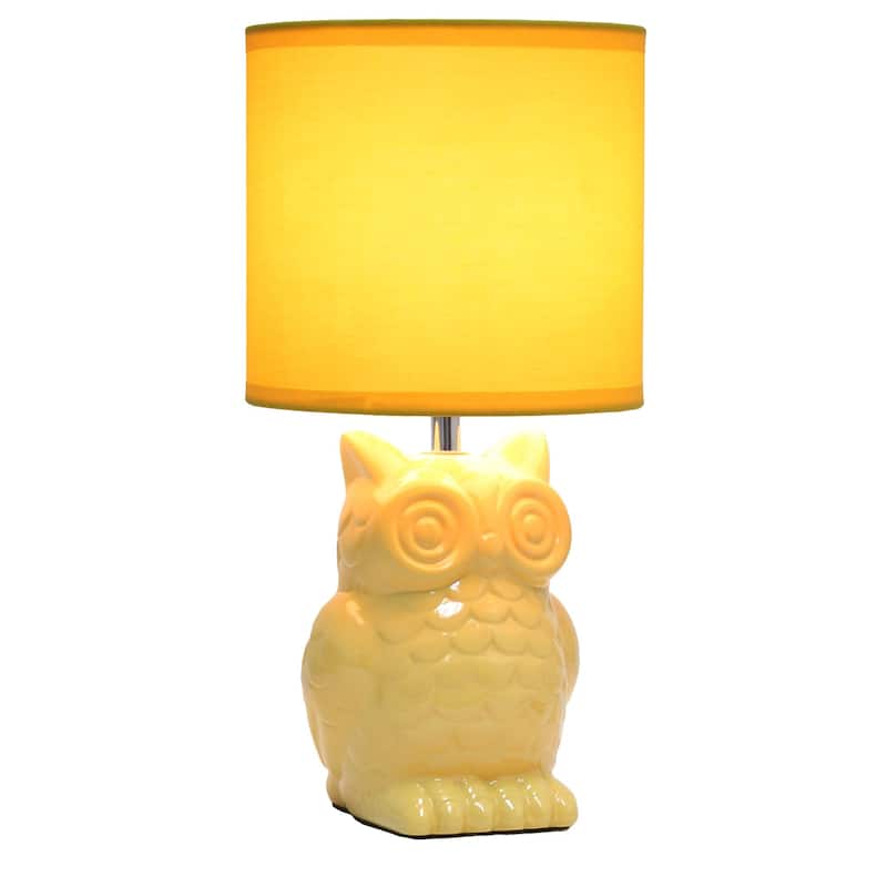 Tall Ceramic Owl Bedside Table Desk Lamp with Drum Shade - 12.75" - Dandelion Yellow
