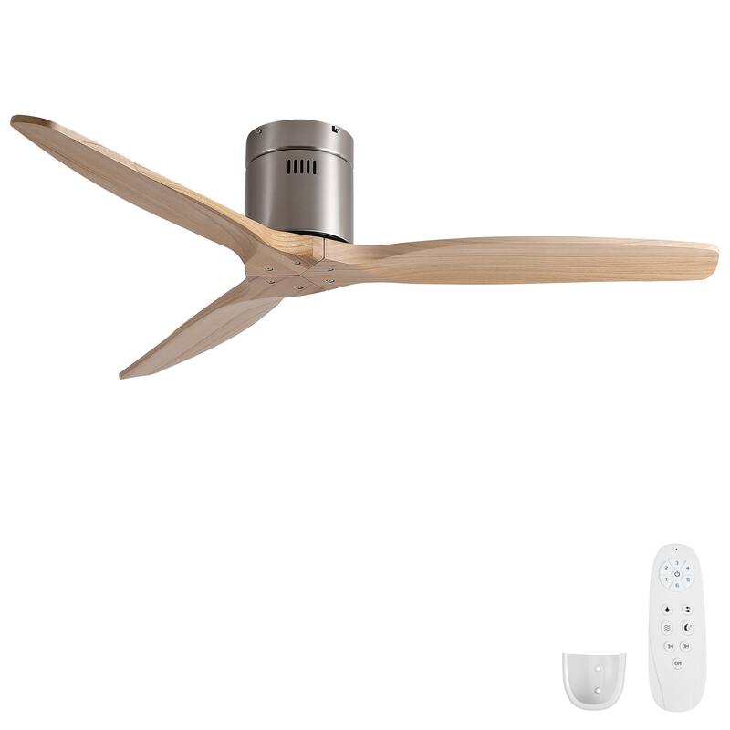 52"Mordern Rustic Elegance Solid Wood Blades Low Profile Flush Mount Ceiling Fan without Light
