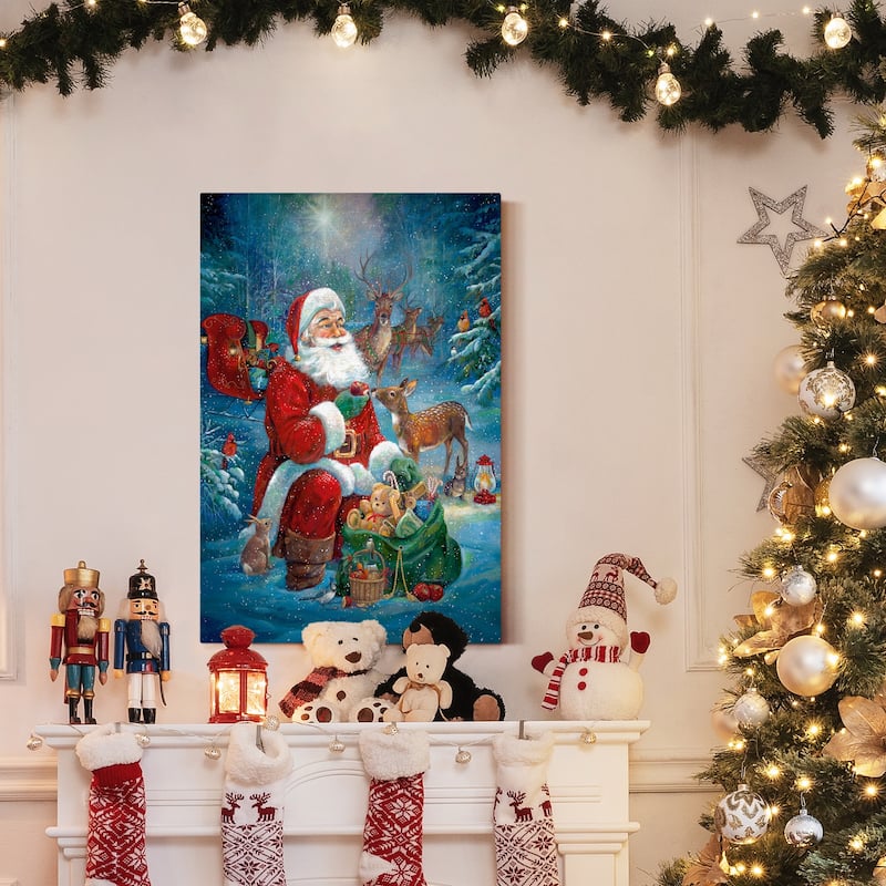 Santa's Woodland Friends-Premium Gallery Wrapped Canvas - Ready to Hang