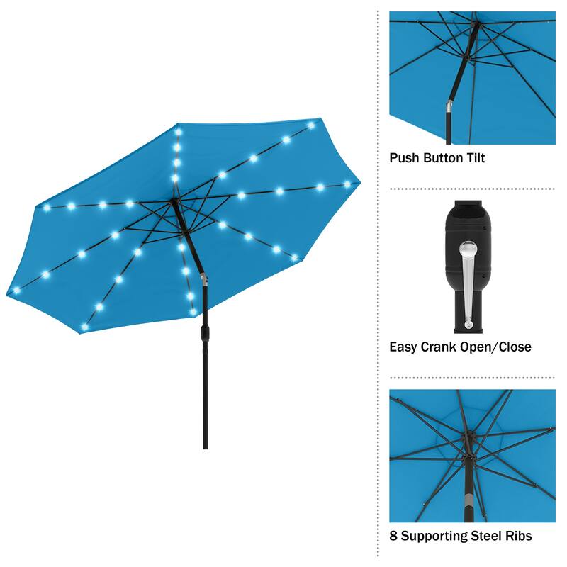 Patio Umbrella with Lights - 10 ft Outdoor Sun Shade Canopy with 32 Solar LEDs by Pure Garden (Bright Blue)