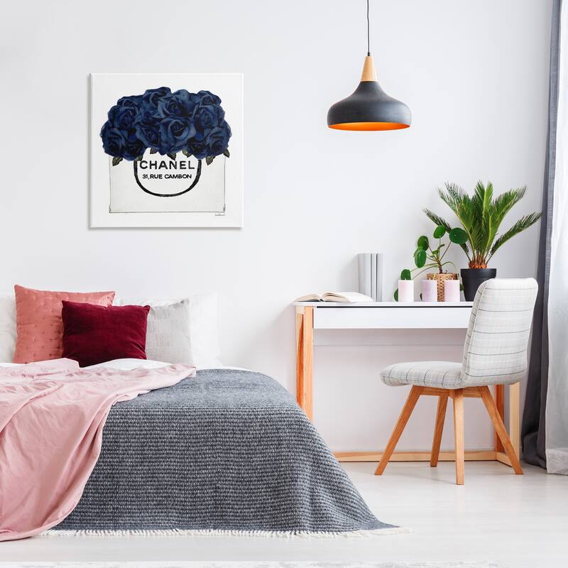 Stupell Chic Navy Blue Roses in Glam Fashion Bag Canvas Wall Art