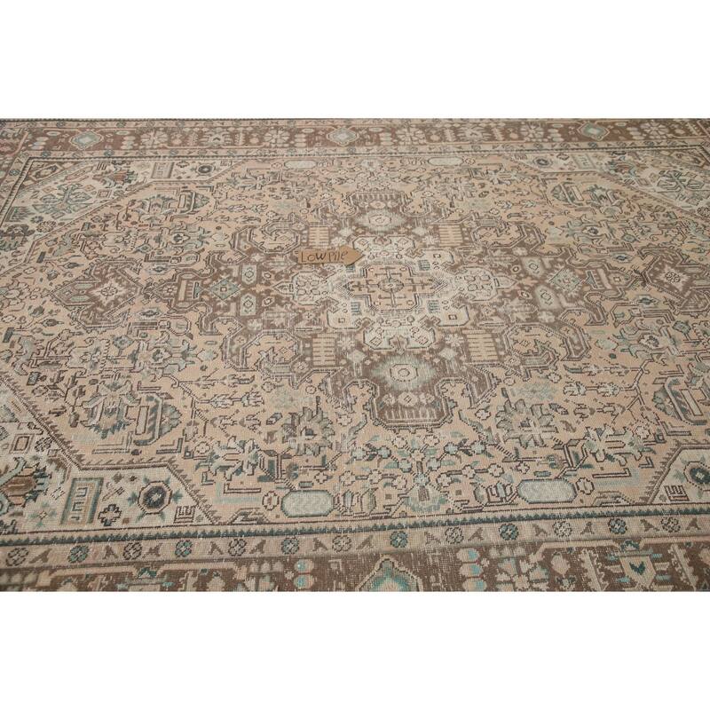 Hand Knotted Oriental 100% Wool Carpet Traditional Medallion Peach Tabriz Area Rug - 9' 9'' X 6' 5''