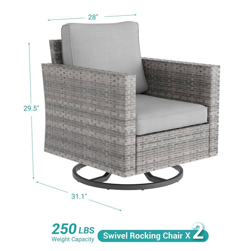 BONOSUKI 2-Piece Patio Chair Set Brown Rattan Swivel Rocking Chair Set, Outdoor Furniture PE Wicker Set