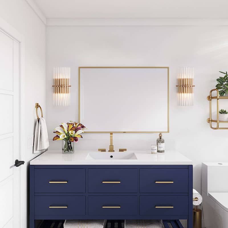 Casandra 2-Light Solid Crystal Glass Bars Mini Wall Sconce - Brushed Brass