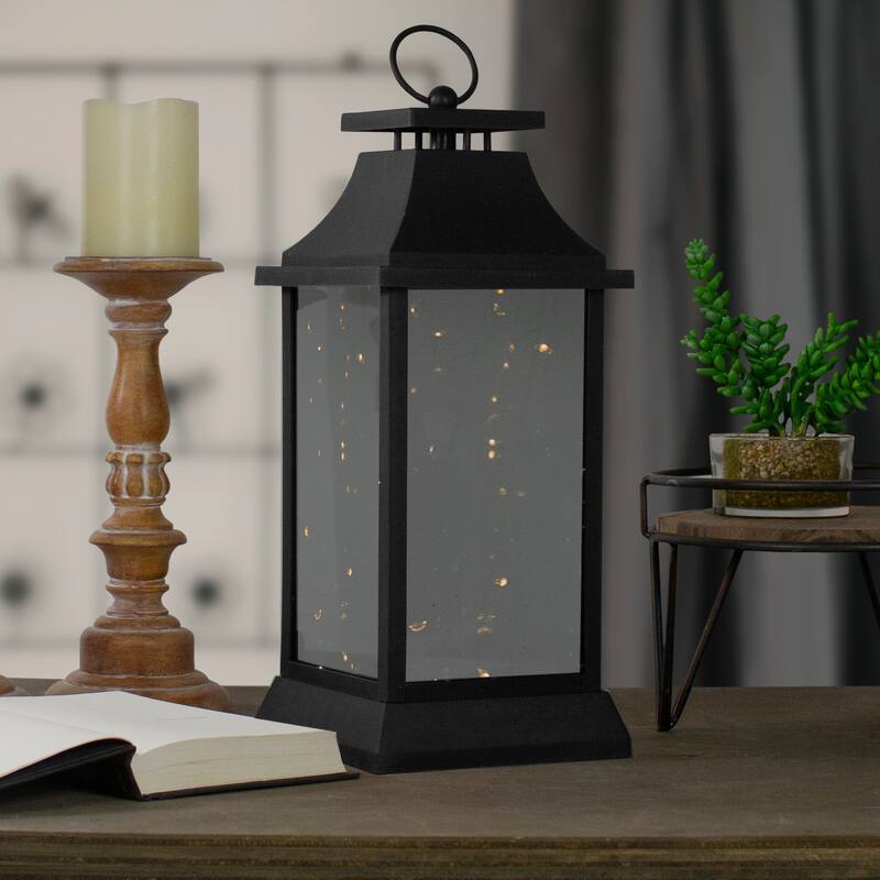 LED Lighted Flickering Lantern - 16" - Warm White Light - Black