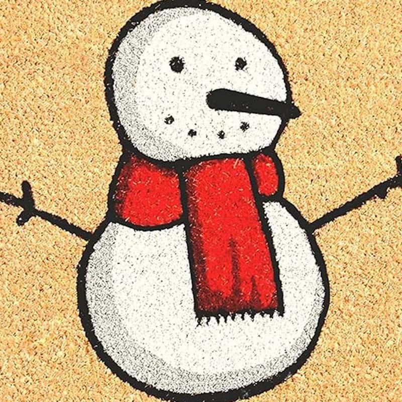HomeRoots 17" X 29" Natural And White Coir Snowman Outdoor Christmas Door Mat - 17' X '29
