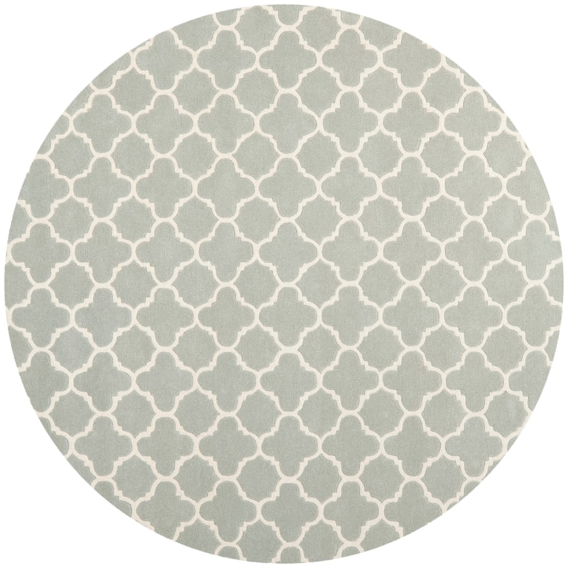 SAFAVIEH, Handmade Chatham Caisa Modern Moroccan Wool Rug - 9' Round - Grey/Ivory