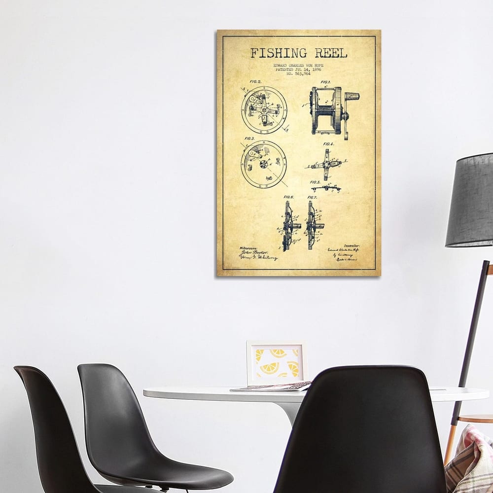 iCanvas "Fishing Reel Vintage Patent Blueprint" by Aged Pixel Canvas Print