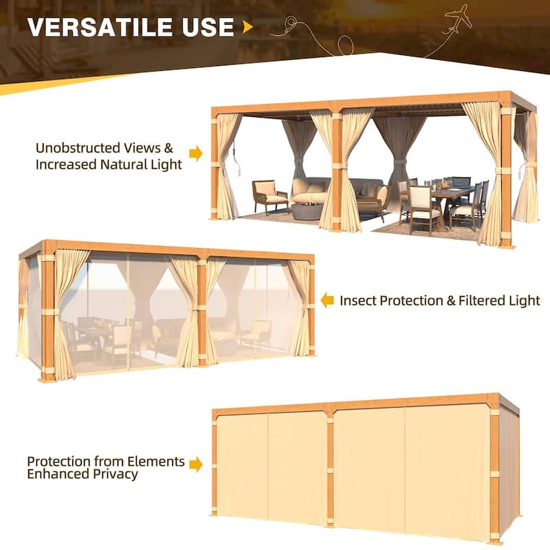 EROMMY Outdoor Louvered Pergola Gazebo with Adjustable Aluminum Rainproof Roof and Pull-Down Screen