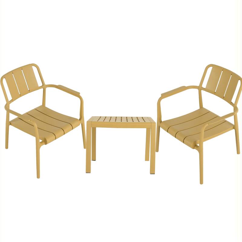 Patio Bistro Set with 2 Chairs & 1 Coffee Table, Easy Assembly, 3 pcs - Brick Yellow
