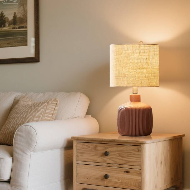 KAWOTI Fluted Ceramic Table Lamp (H18.25" x W10" x D10")