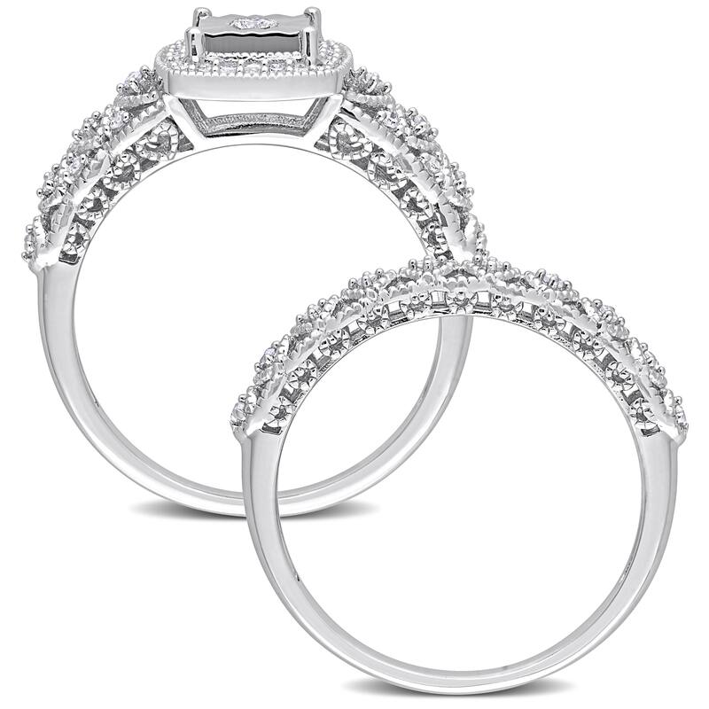 Miadora 1/3ct TDW Diamond Cushion Halo Bridal Ring Set in Sterling Silver