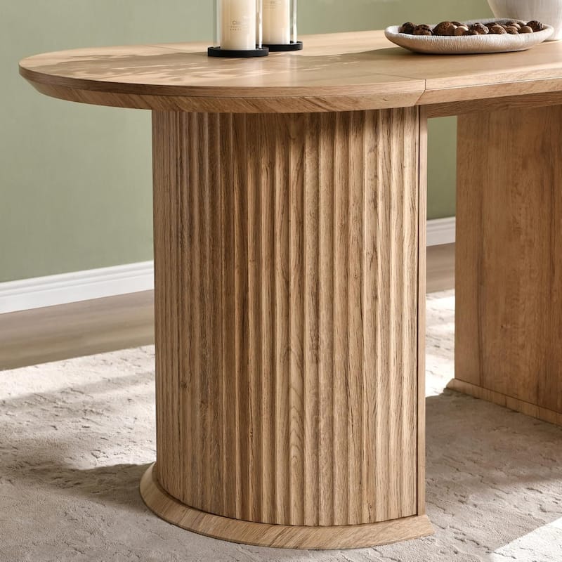 Modern 63" Fluted Oval Dining Table, Thick Edge Semicylindrical Base - N/A