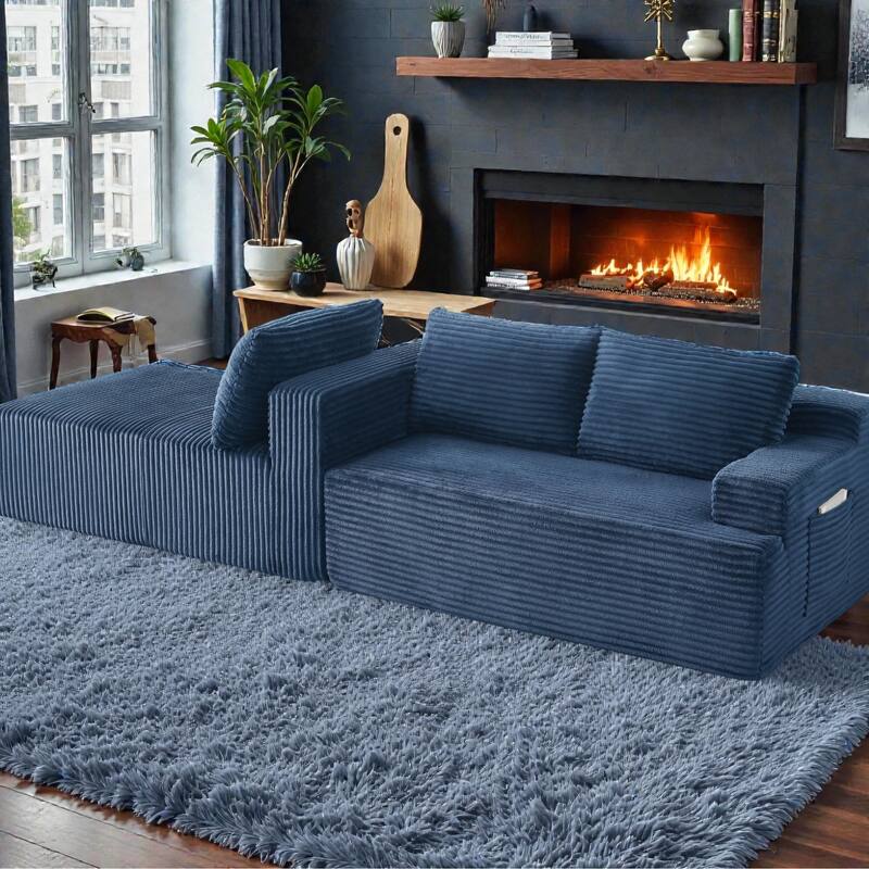 L Shaped Cloud Sectional Sofa with Deep Seat, Corduroy Modular Sleeper Couch, No Assembly Required