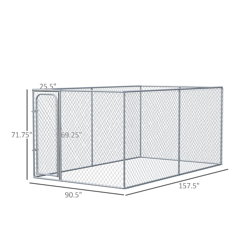 PawHut Outdoor Dog Kennel Galvanized Chain Link Fence Heavy Duty Pet Run House Chicken Coop with Secure Lock Mesh Sidewalls