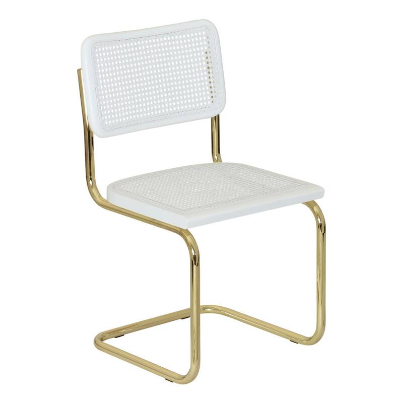 Breuer Chair Company Marcel Breuer Cesca Cane Cantilever Side Chair w/ Brass Steel Frame (Various Wood & Cane Colors) - All-White