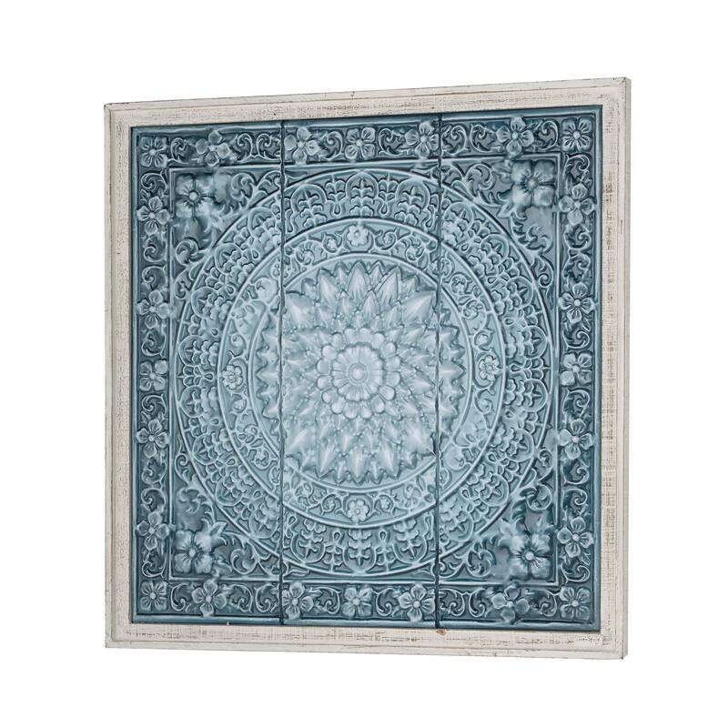 Blue Metal Scroll Home Wall Decor with Embossed Details