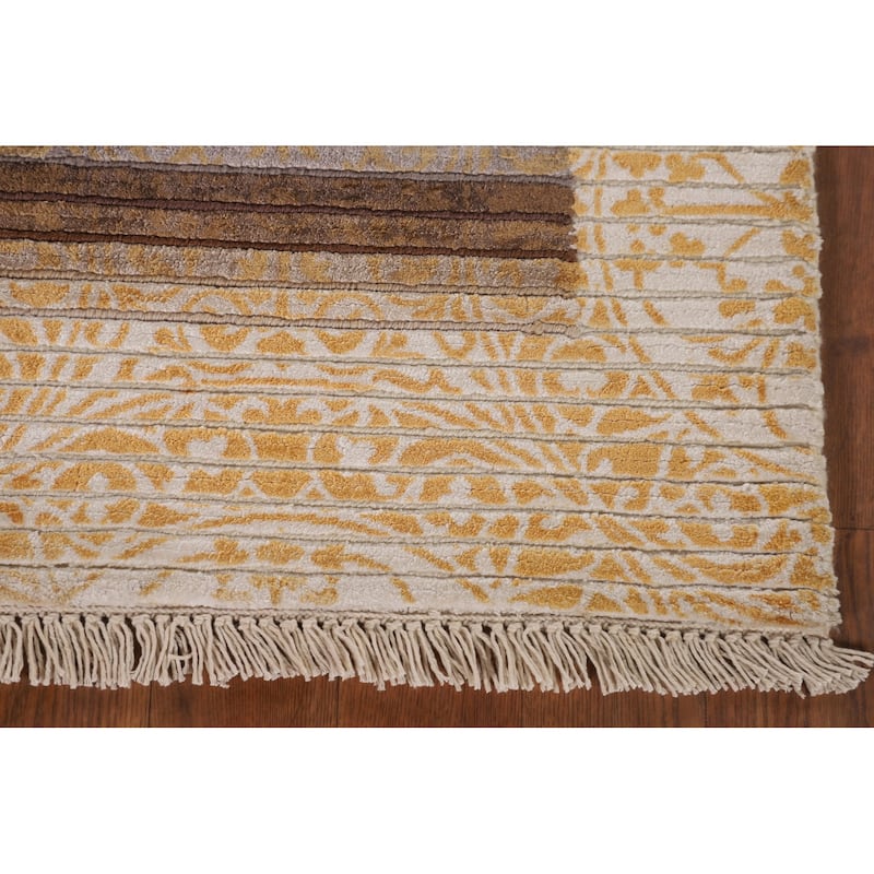Yellow Modern Abstract Accent Rug Handmade Wool Carpet - 2'8"x 4'11"