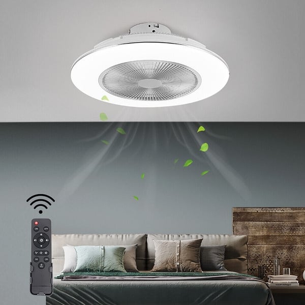 slide 2 of 9, 22" 7-Blade Low Profile Caged LED Ceiling Fan with Remote - 22in