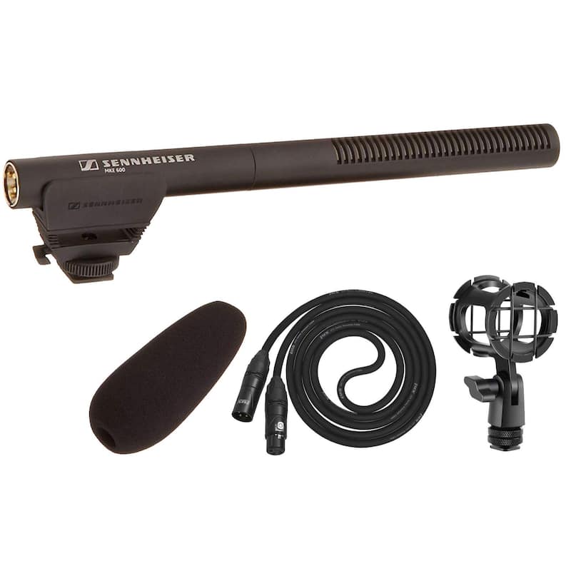 Sennheiser MKE 600 Shotgun Microphone Kit — XLR Video Mic with Shockmount, Cable & Foam Windscreen - Black