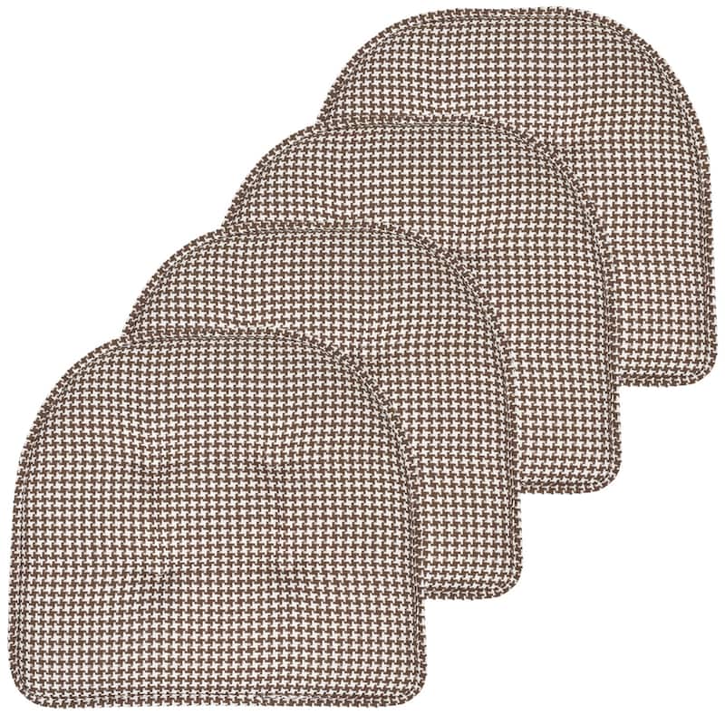 Houndstooth U-Shaped 16" x 17" Memory Foam Chair Pad - Set of 4 - Brown