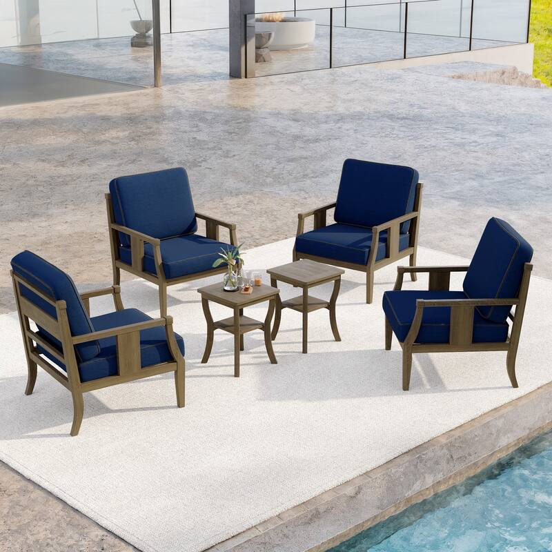 6-Piece Outdoor Teak Seating Set Armchair Patio Conversation Sets with 2 Tables, Cushion