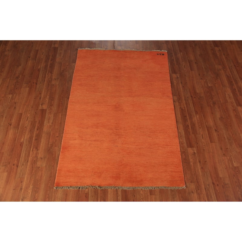 Orange Gabbeh Modern Rug Hand-Knotted Contemporary Wool Carpet - 3'10" x 5'10"