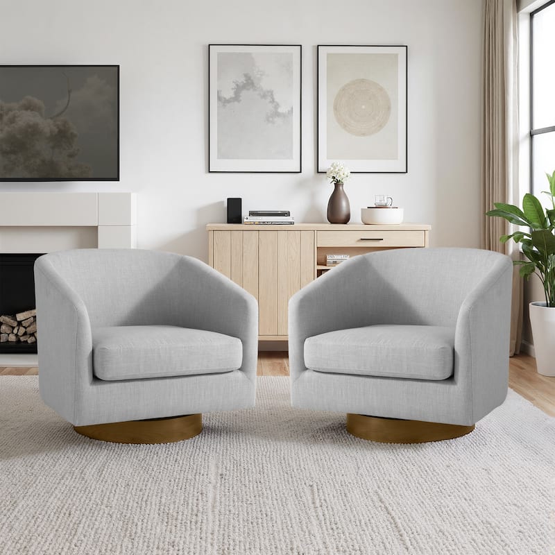2 Set Modern Wide Round Swivel Accent Barrel Chairs