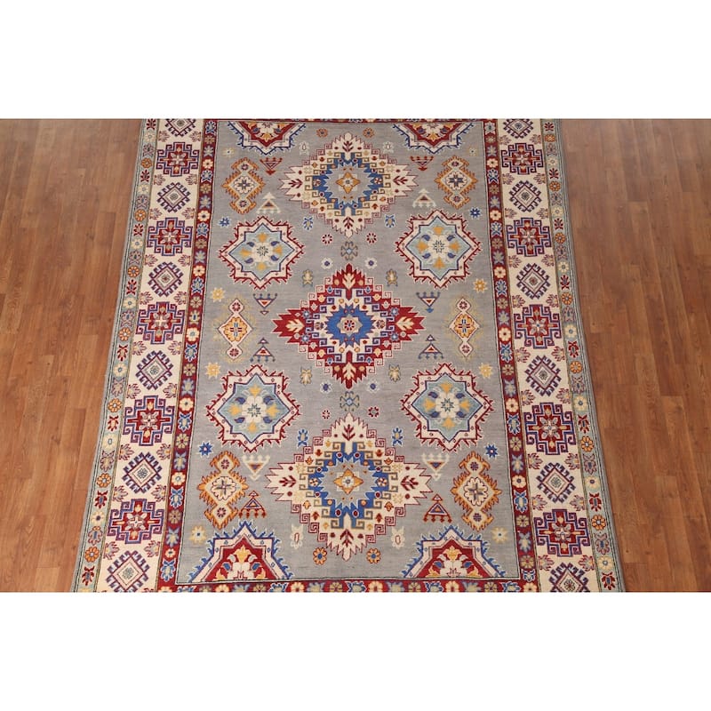 Gray Kazak Living Room Area Rug Hand-Knotted Wool Carpet - 6'9" x 10'2"